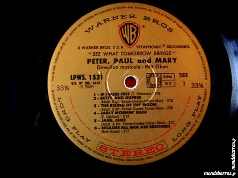 33 TOURS PETER, PAUL AND MARY See what tomorrow CD et vinyles