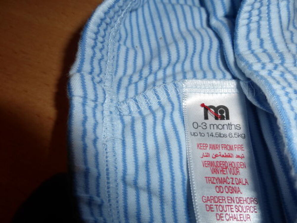 PANTALON 0-3 MOIS ray&eacute; bleu/blanc Vêtements enfants