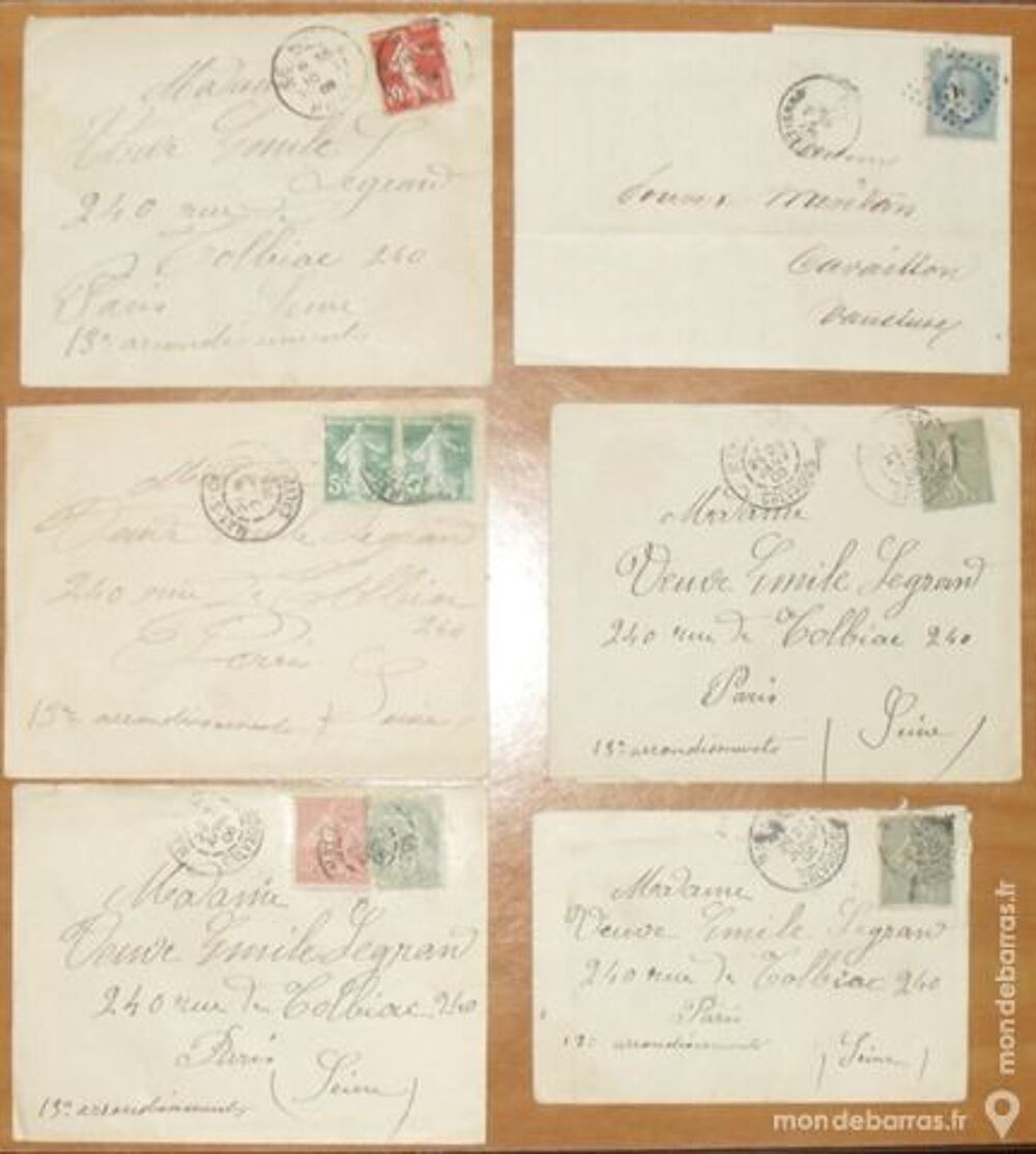 Lot de 6 enveloppes timbr&eacute;es tr&egrave;s anciennes 