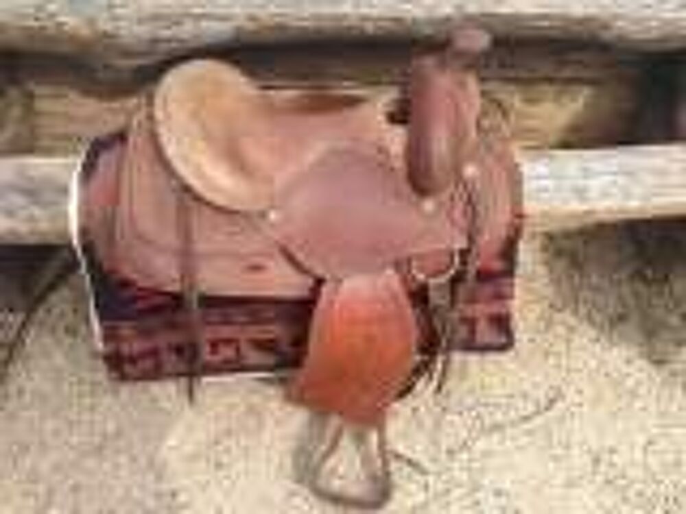Selle western bon &eacute;tat (sellerie Baude) + tapis western Sports