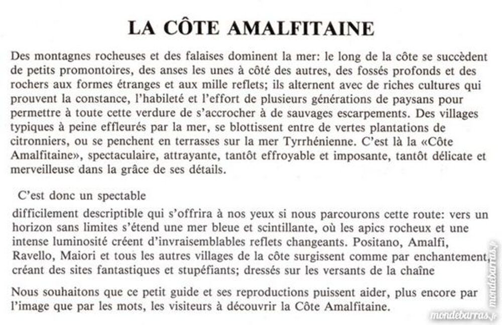 La c&ocirc;te amalfitaine - ITALIE / prixportcompris Livres et BD