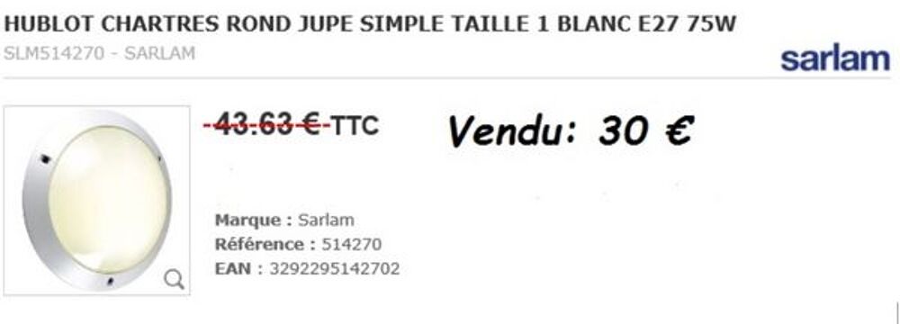Hublot Chartres Sarlam PVC &amp; Verre Coul: Blanc Bricolage