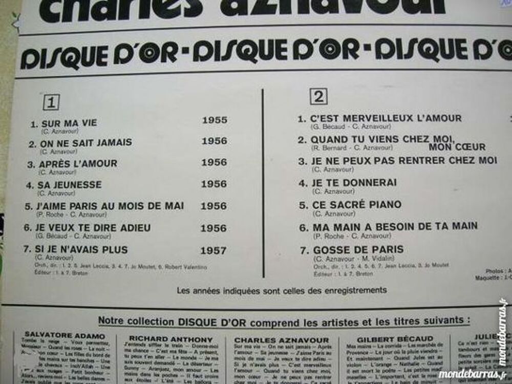 33 TOURS CHARLES AZNAVOUR Disque d'Or CD et vinyles