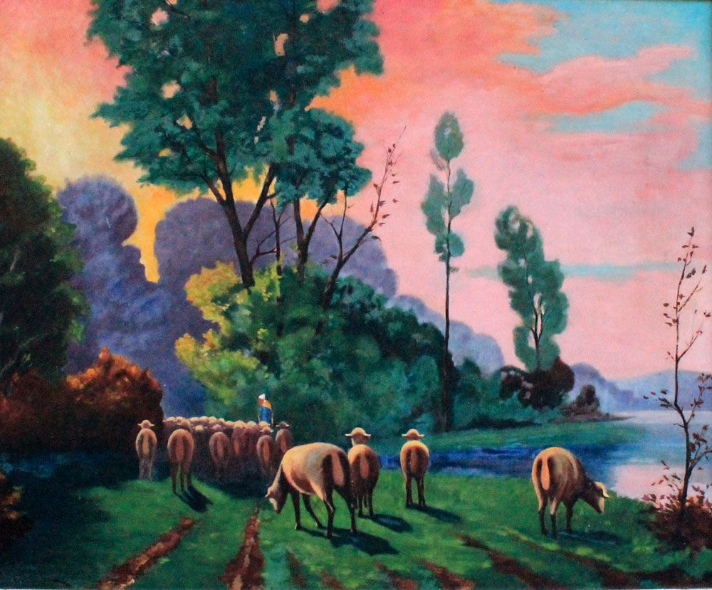 ECOLE BARBIZON MOUTONS ANCIEN TABLEAU PEINTURE huile Décoration