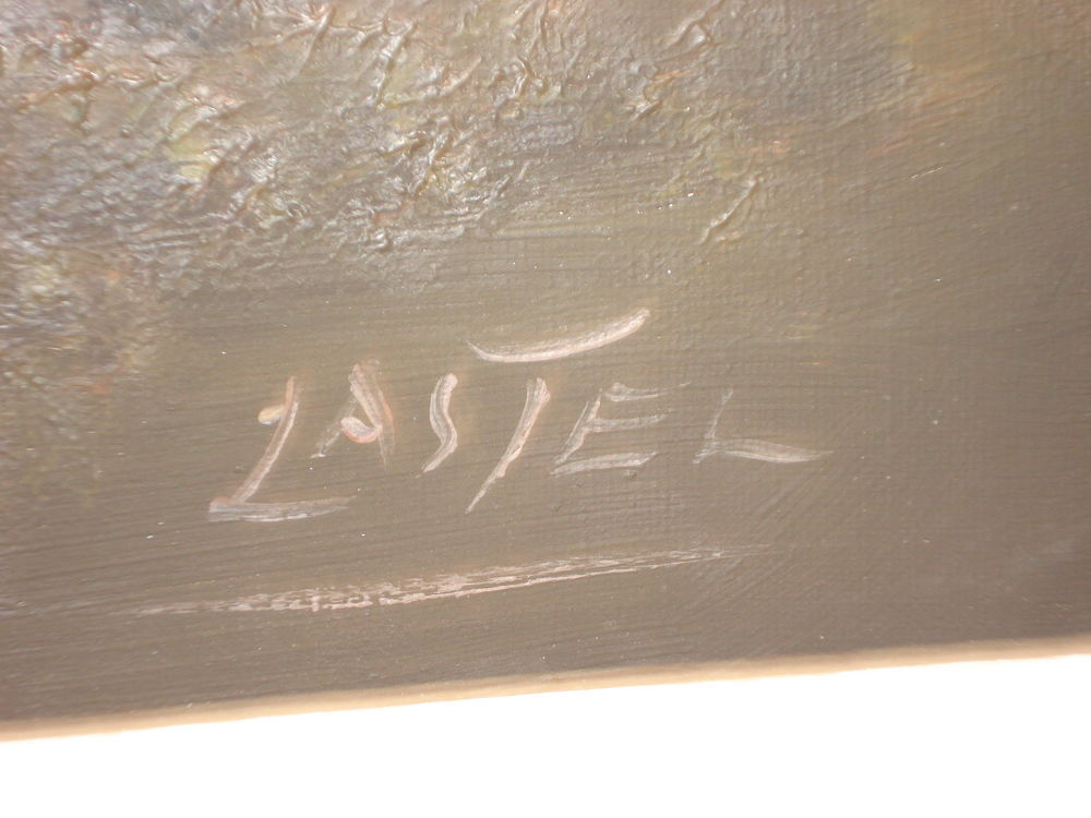  tableau sign&eacute; LASTEL paysage montagne rivi&egrave;re cerf Décoration