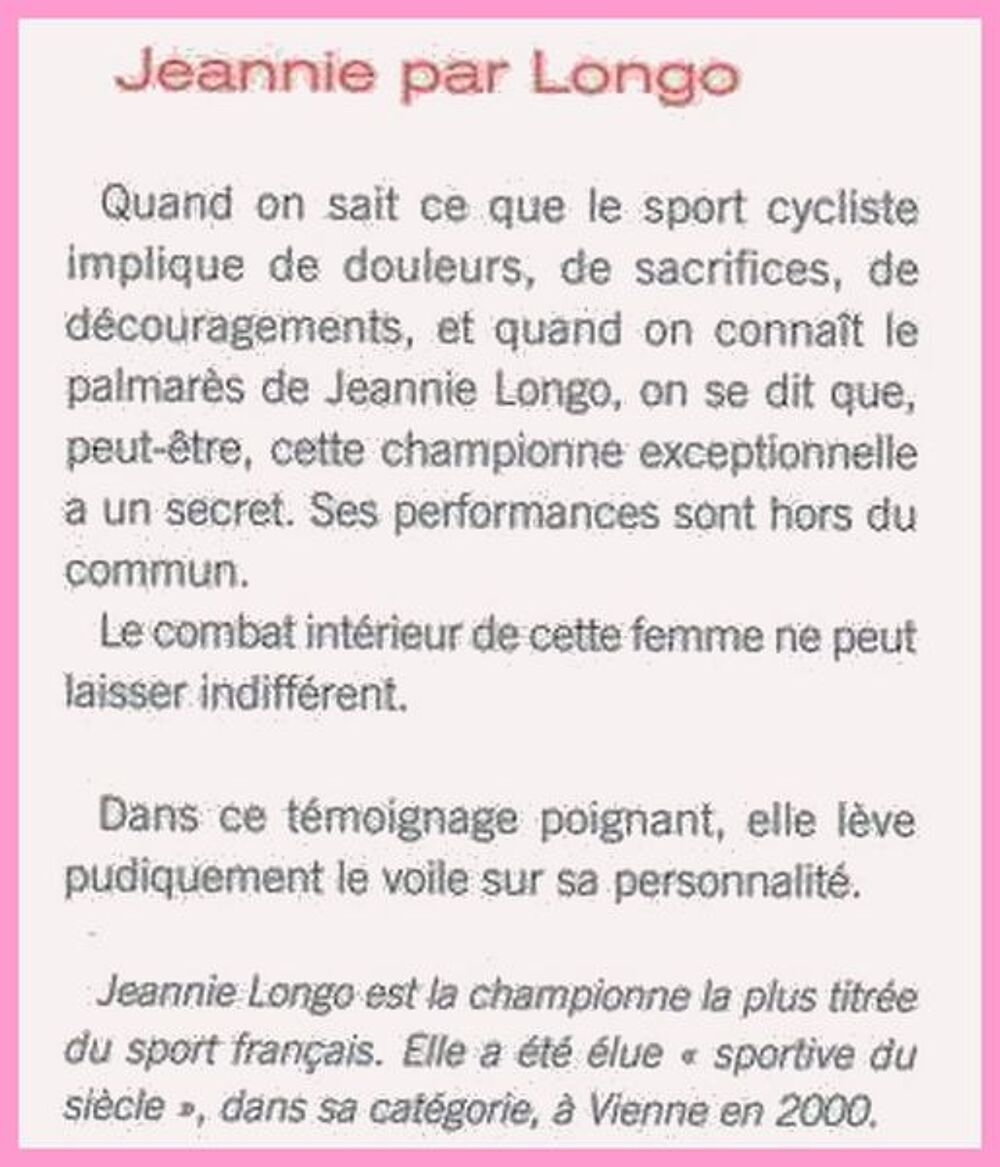 JEANNIE LONGO - cyclisme - SPORT Livres et BD