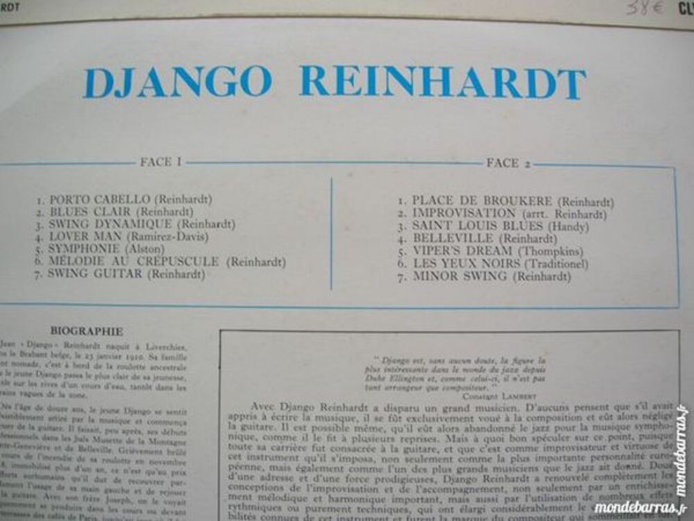 33 TOURS DJANGO REINHARDT - ORIGINAL BIEM CD et vinyles