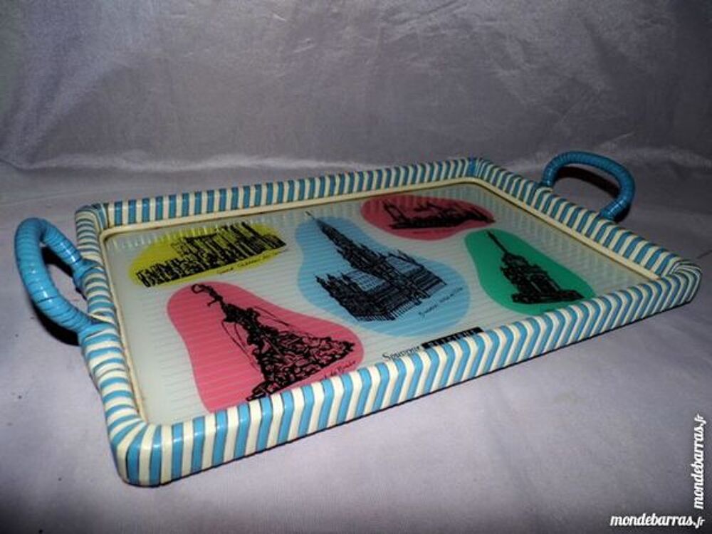 Plateau VINTAGE scoubidou design ann&eacute;e 50 belgique Décoration