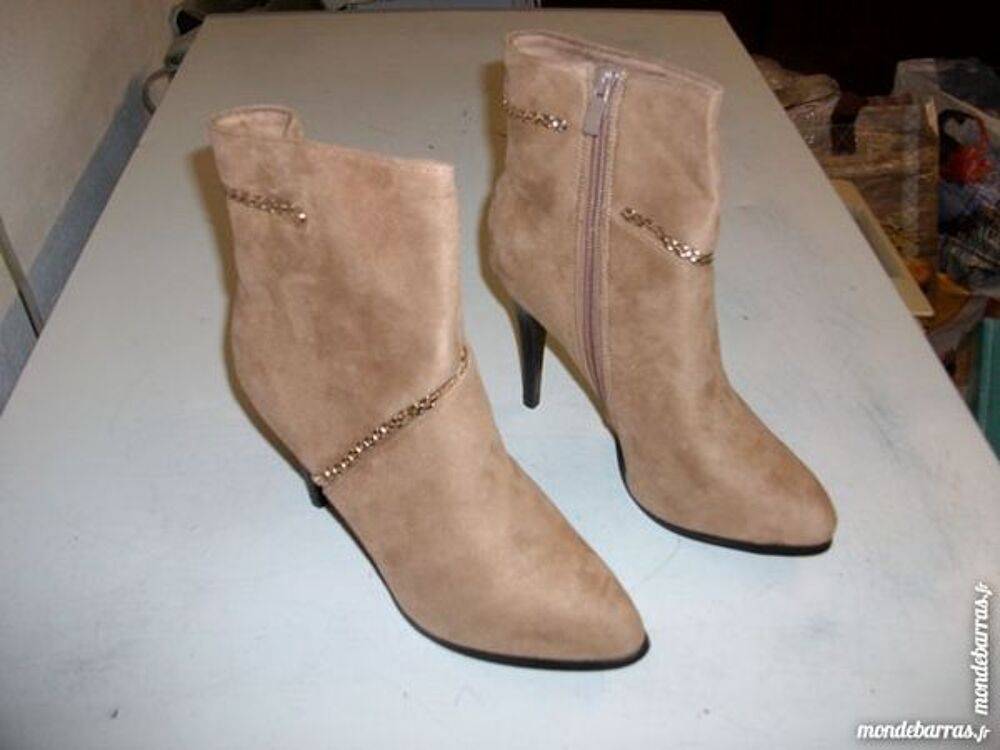 Bottines fourr&eacute;es Beige filamant dor&eacute; -12 cm-pt 39 Chaussures