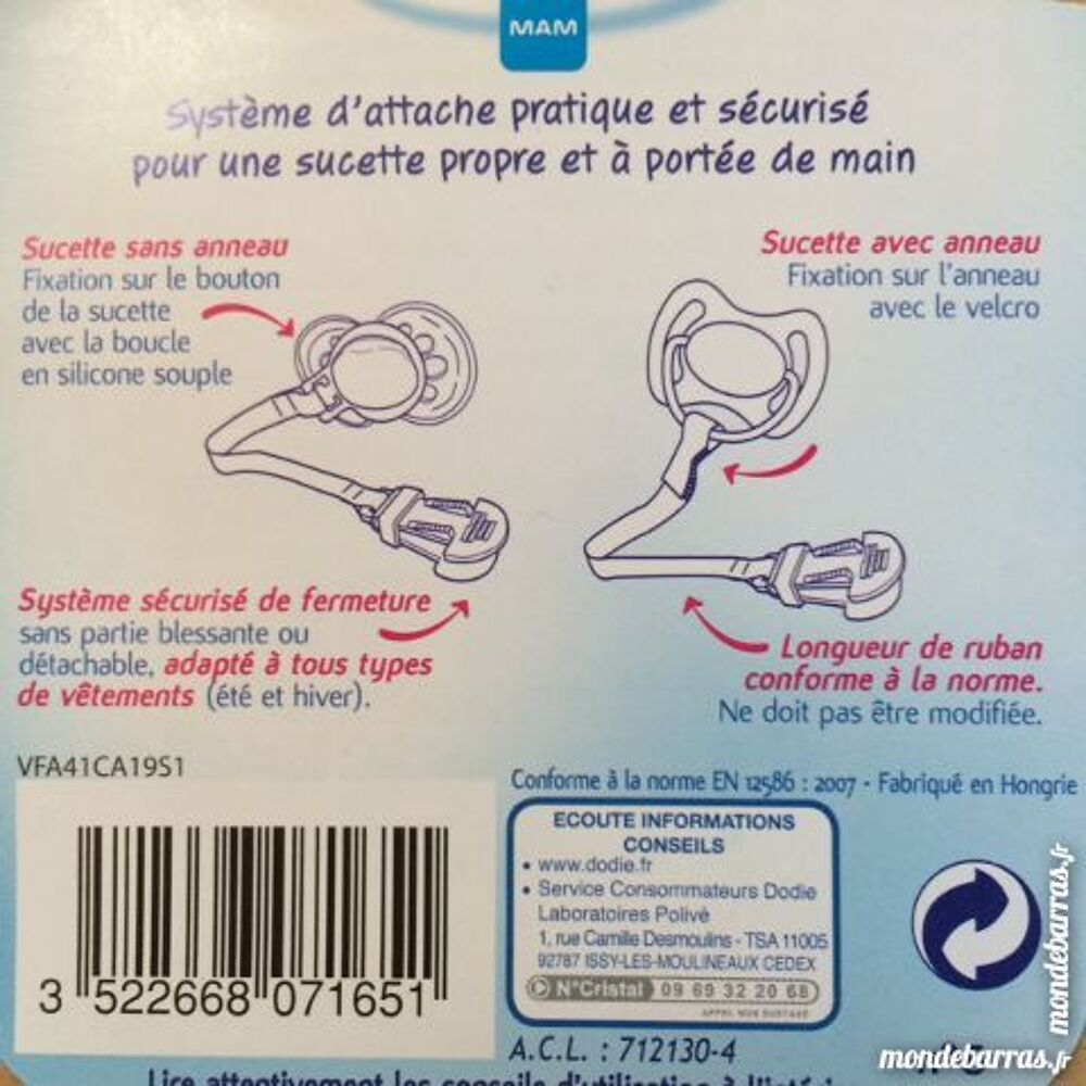 Attache sucette Dodie fille Puériculture