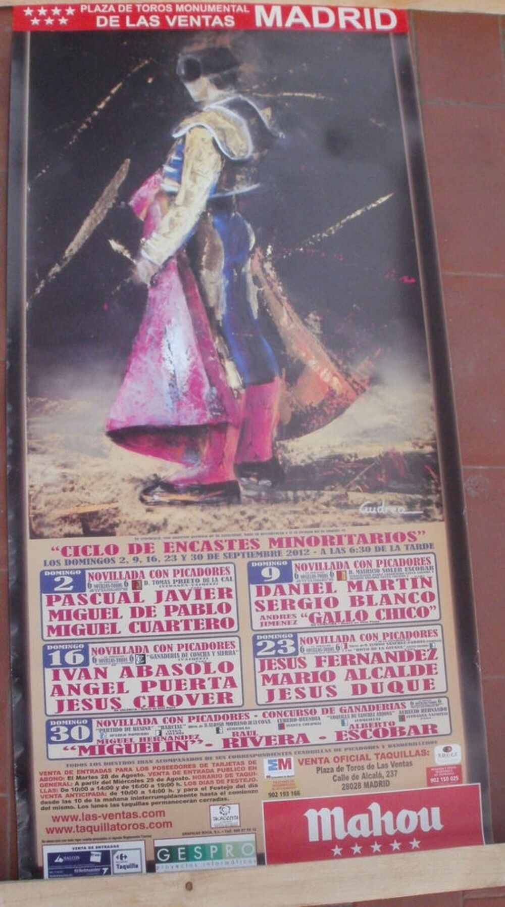Affiche tauromachie MADRID Plaza de toros de la ventas 2012 Décoration