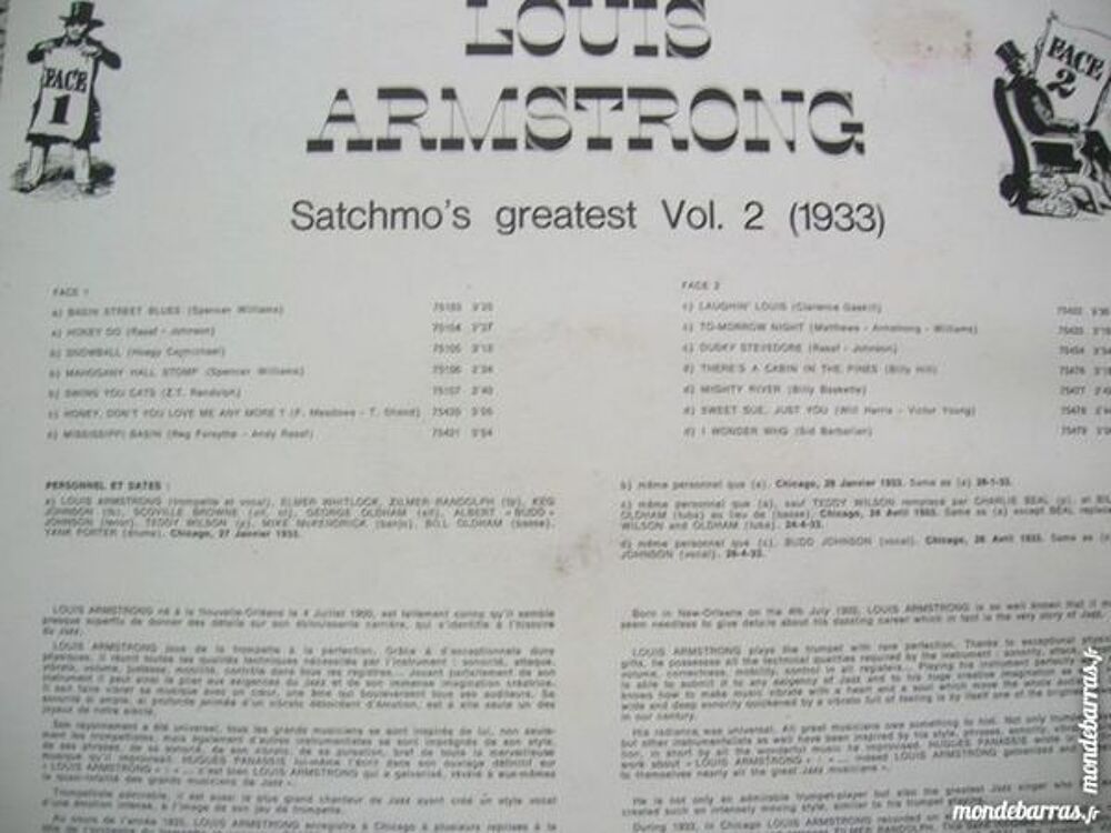 33 TOURS LOUIS ARMSTRONG Satchmo's greatest 1933 CD et vinyles