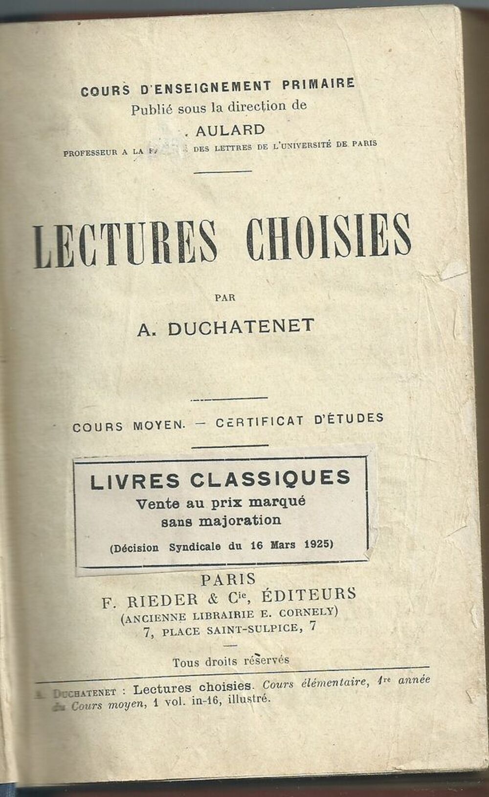 
livre , lectures choisies 1925 Livres et BD