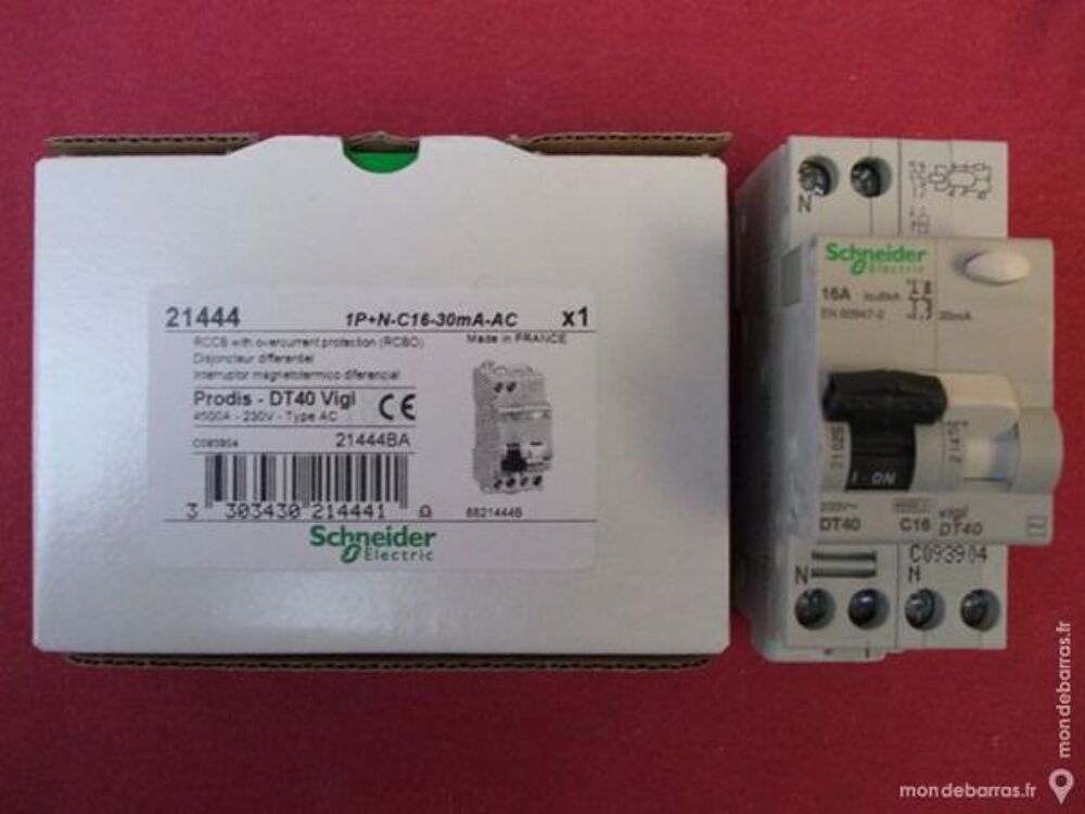 21444 BA DISJONCTEUR VIGI DT40 16A 1P+N 30mA AC Bricolage