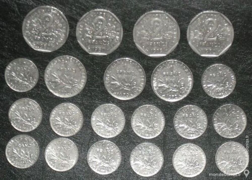 21 pi&egrave;ces de type Semeuse (50cts, 1 Fr et 2 Frs) 