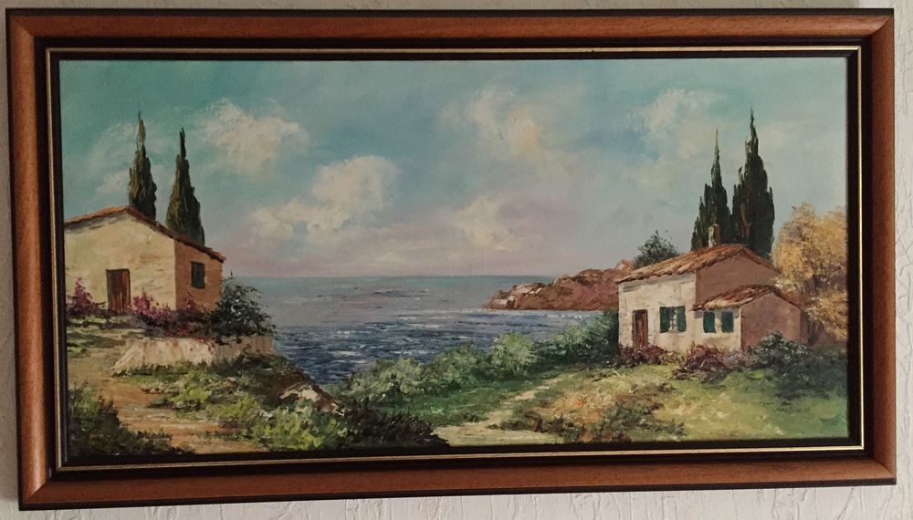 Tableau maisons en bord de mer 113cm X 63cm Décoration