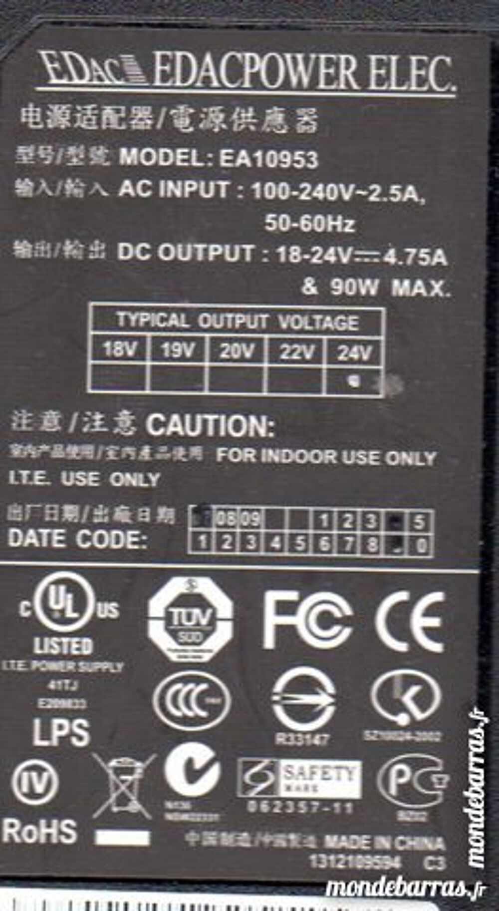 EDAC Power ELEC Adapter, 18-24v, 4.75a Matriel informatique