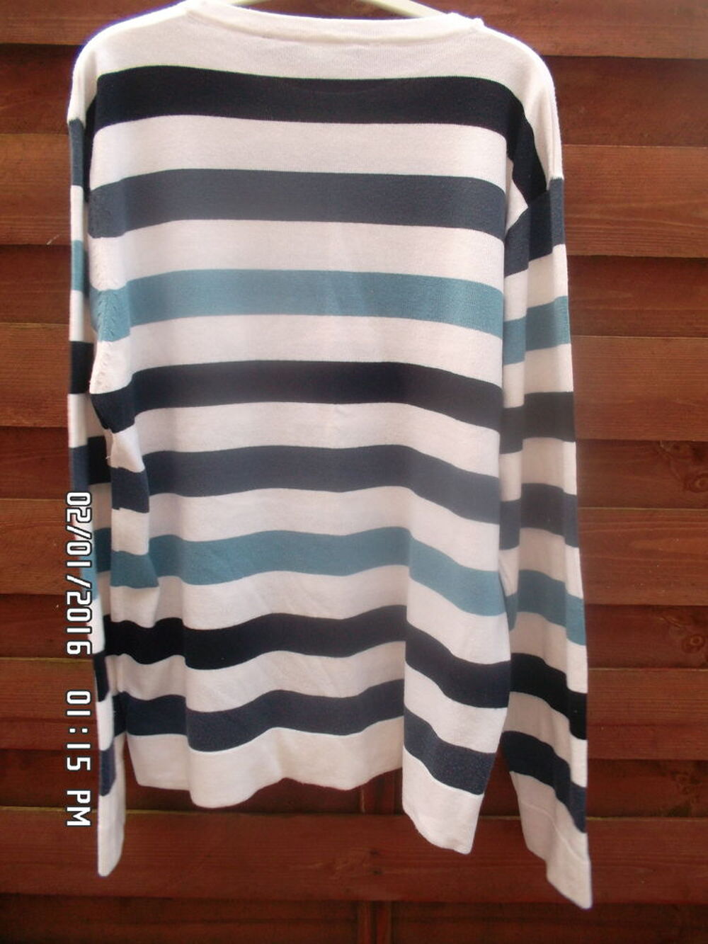 PULL BLANC-BLEU CIEL*JUSTE 2E*KIKI60230 Vêtements