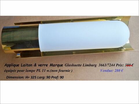 Applique Laiton & verre Marque: Glashuette Limburg 280 trchy (91)