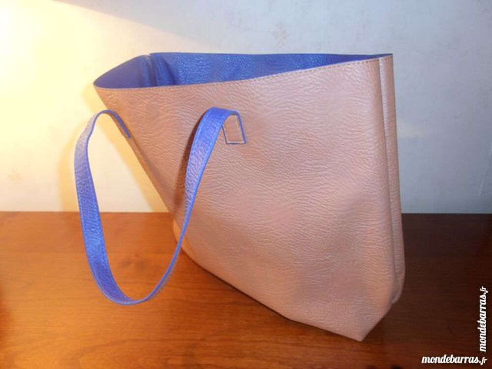 Sac grain&eacute; marron et bleu Maroquinerie