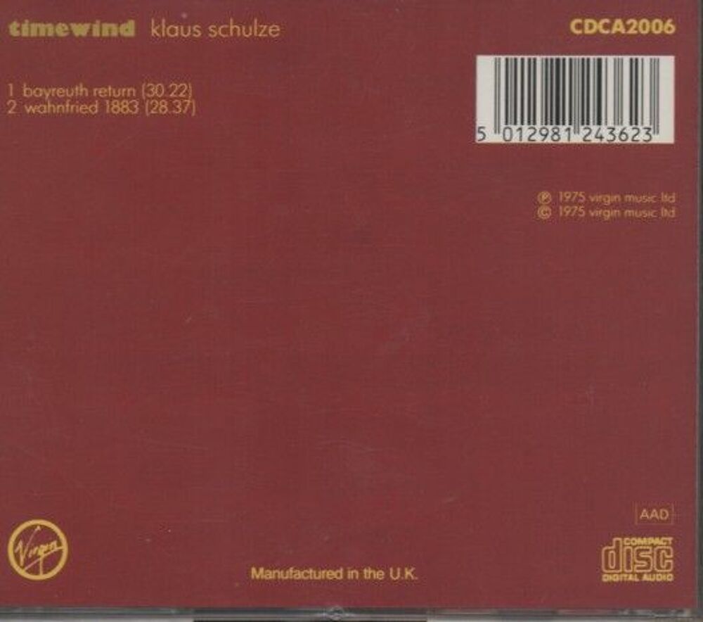 Timewind Klaus Schulze 1975 CD et vinyles