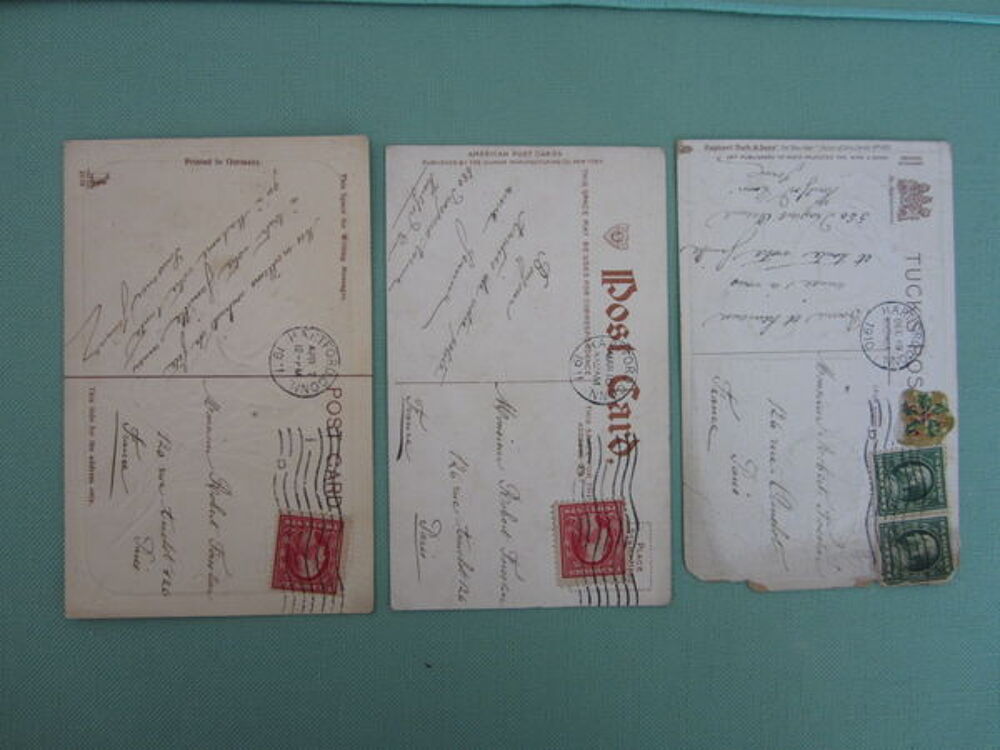 3 CARTES POSTALES ANCIENNES &eacute;crites "Am&eacute;ricaine" 1910 