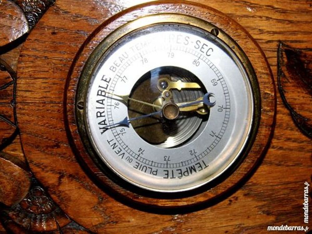 Barom&egrave;tre thermom&egrave;tre ancien art deco &eacute;maill&eacute; bois Décoration