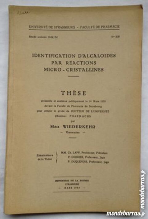 identification d'alcalo�des 15 Illkirch-Graffenstaden (67)