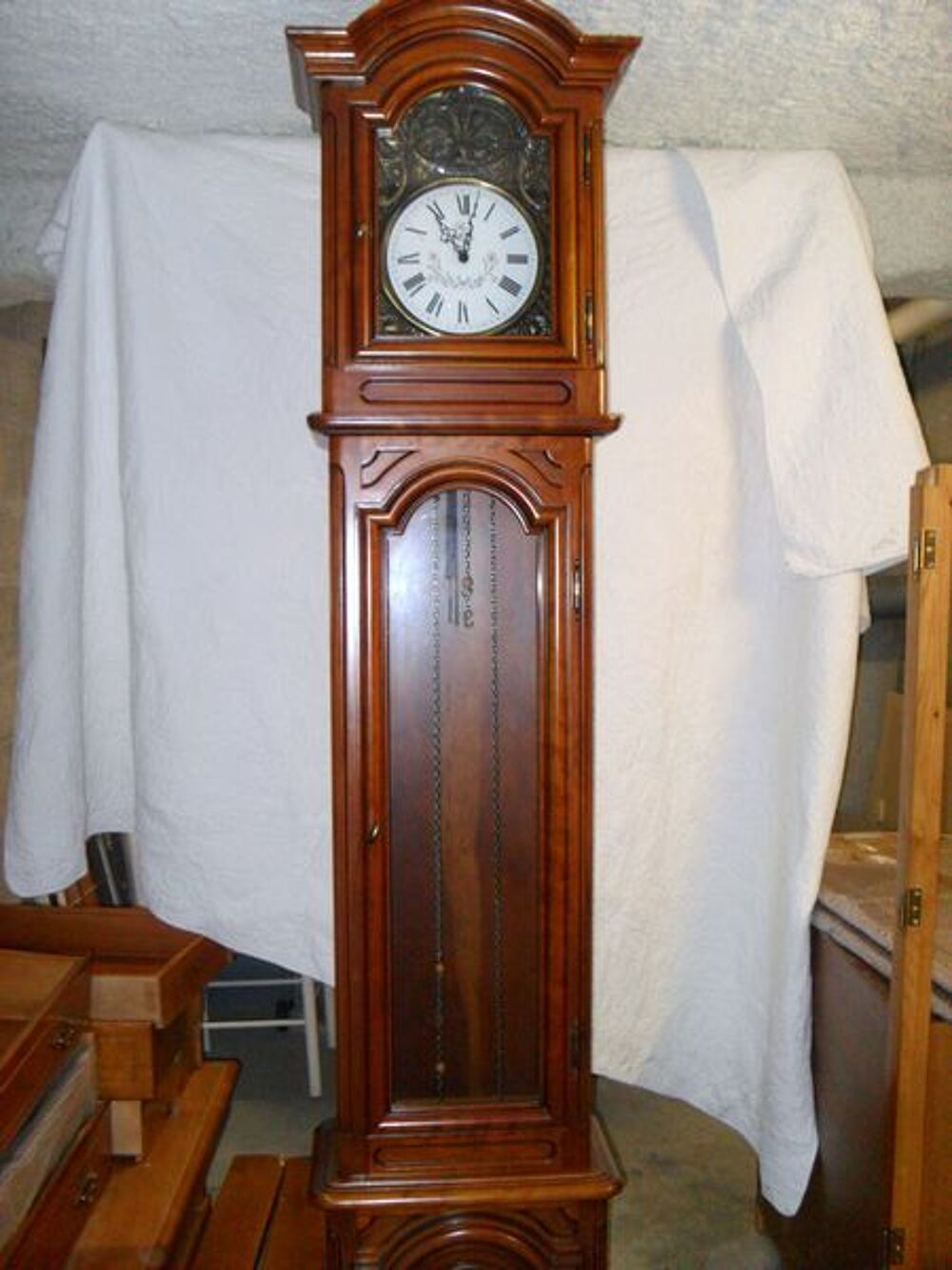 horloge merisier massif 3 poid laiton Meubles