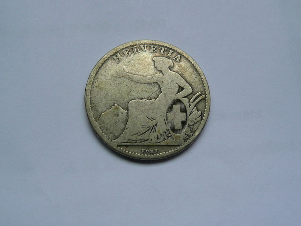 Pi&egrave;ce 2 francs suisse argent 1860 B Helvetia 