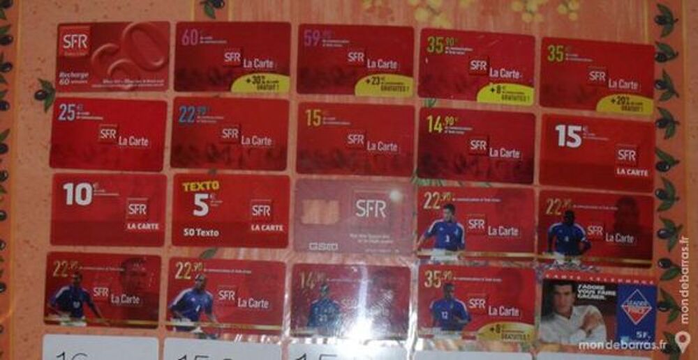 Lot de 44 cartes Op&eacute;rateurs: SFR, Orange, Bouygues 