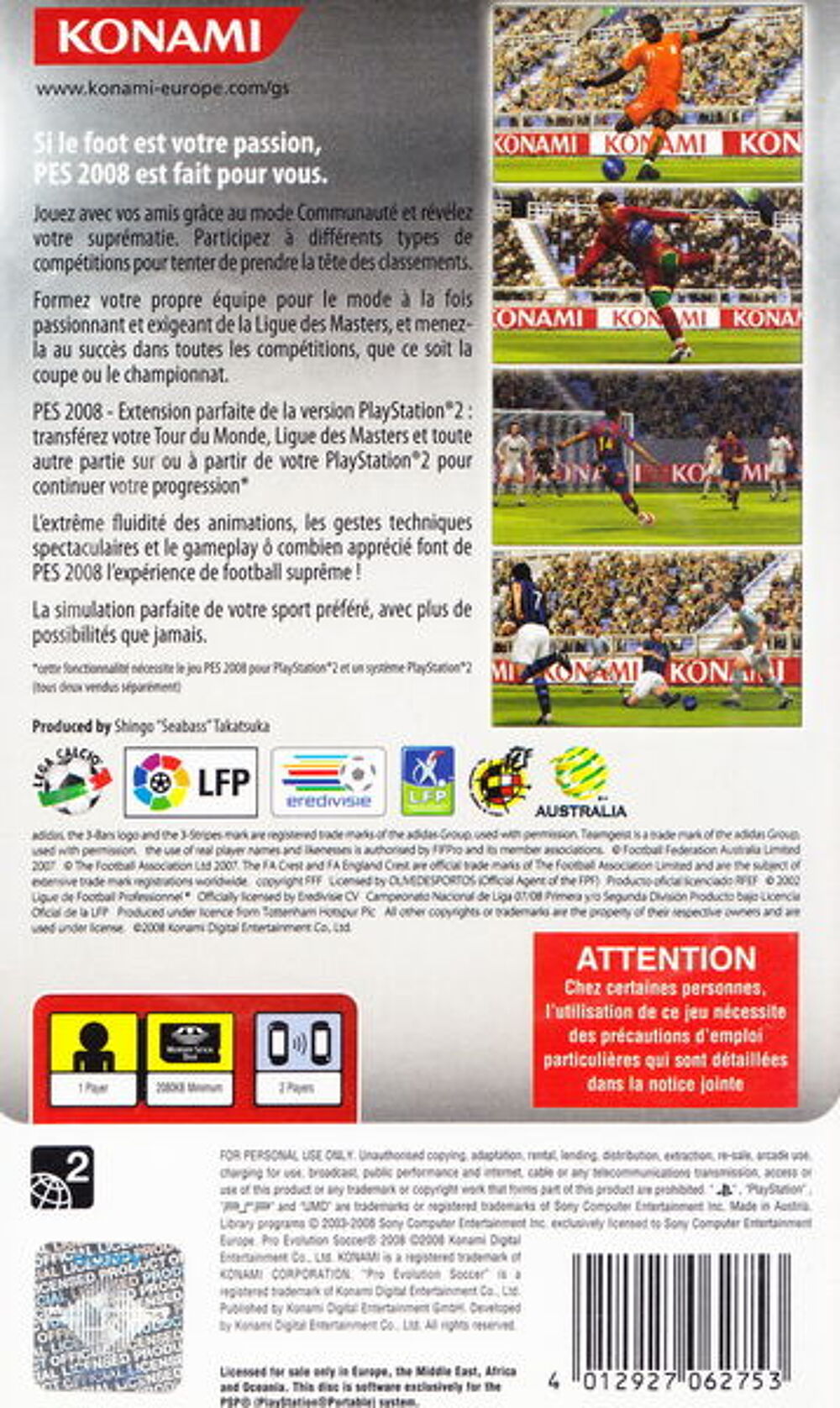 PSP jeu Pro Evolution Soccer 2008
Consoles et jeux vidéos