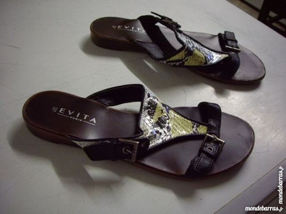 Mules l&eacute;zard&eacute;s Gris/Jaune pt 37 - neuves- Chaussures
