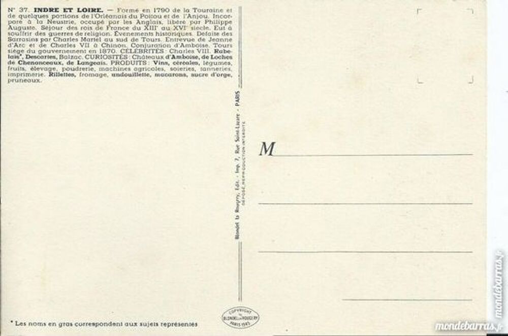 Carte 1 cpsm d&eacute;partement 37 