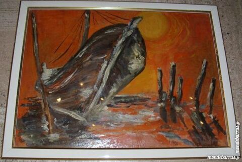 Tableau �Vieux bateau au cr�puscule � 150 Antibes (06)