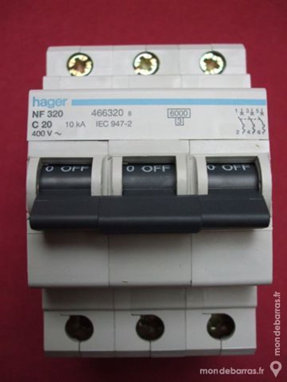 R&eacute;f NF320 OU NFN320 DISJONCTEUR HAGER 3P 20A 6kA C Bricolage