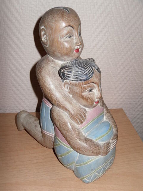 Statue en bois polychrome enfants Asiatique 21,5 cm 25 Neuville-de-Poitou (86)