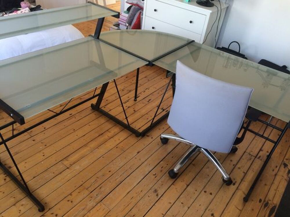grand bureau d'angle en verre Meubles