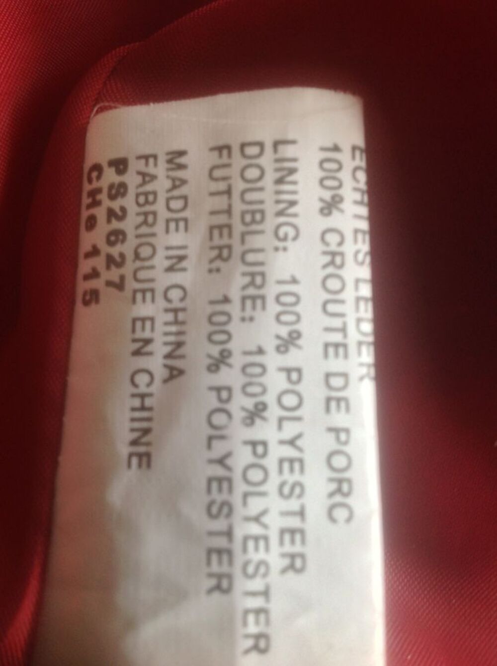 Veste longue cro&ucirc;te de porc rouge Vêtements