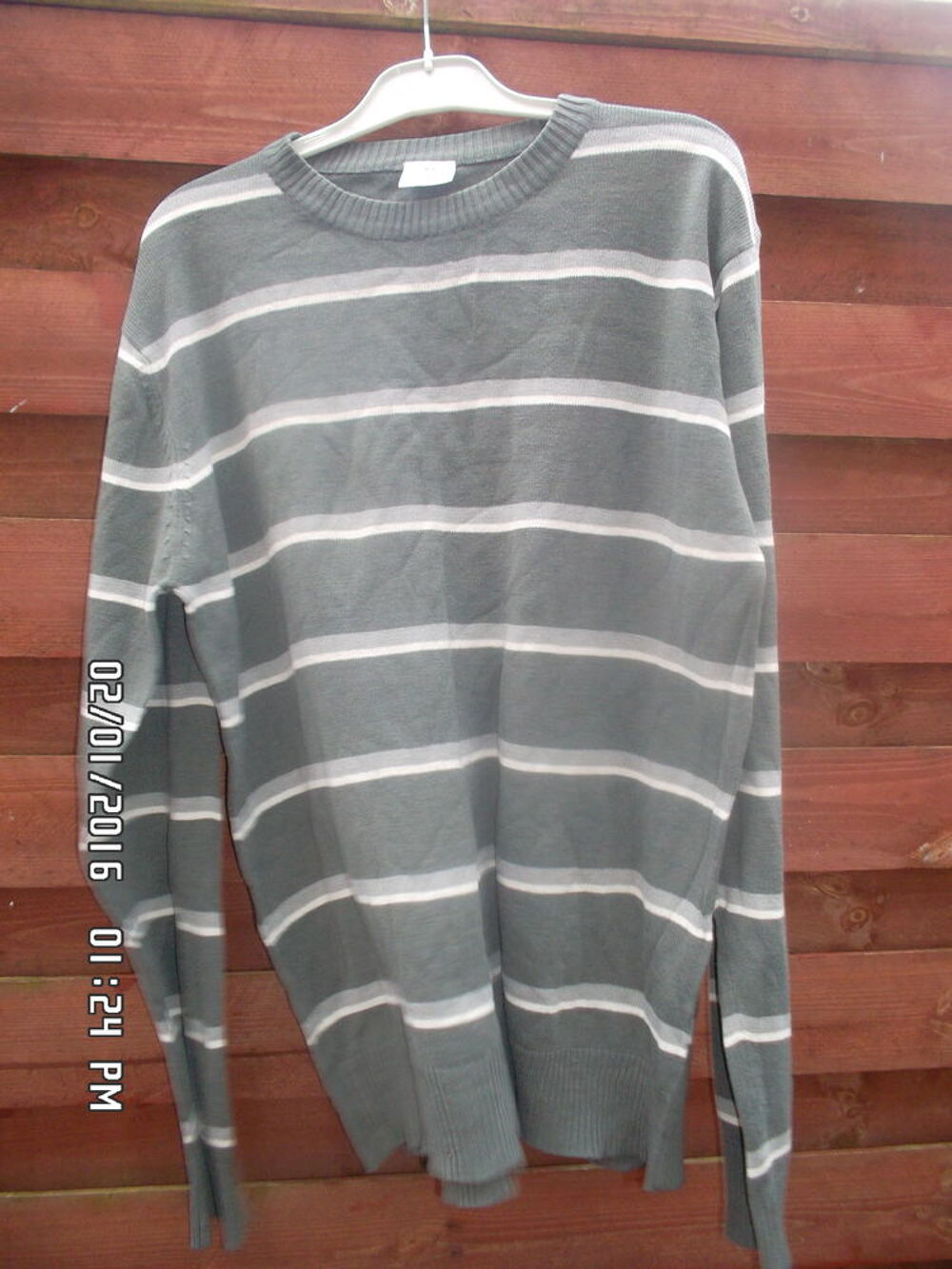 PULL GRIS ET BLANC*JUSTE 2E*KIKI60230 Vêtements