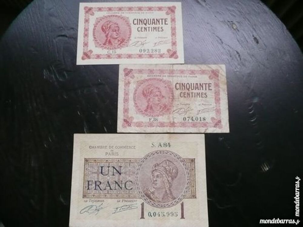 Lot de 3 billets chambre de commerce de PARIS 