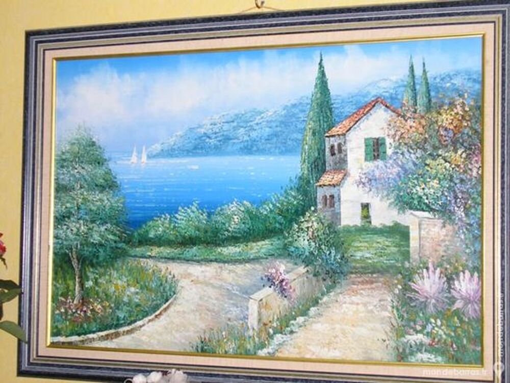 Grand tableau maison bord de mer - ETAT NEUF Décoration