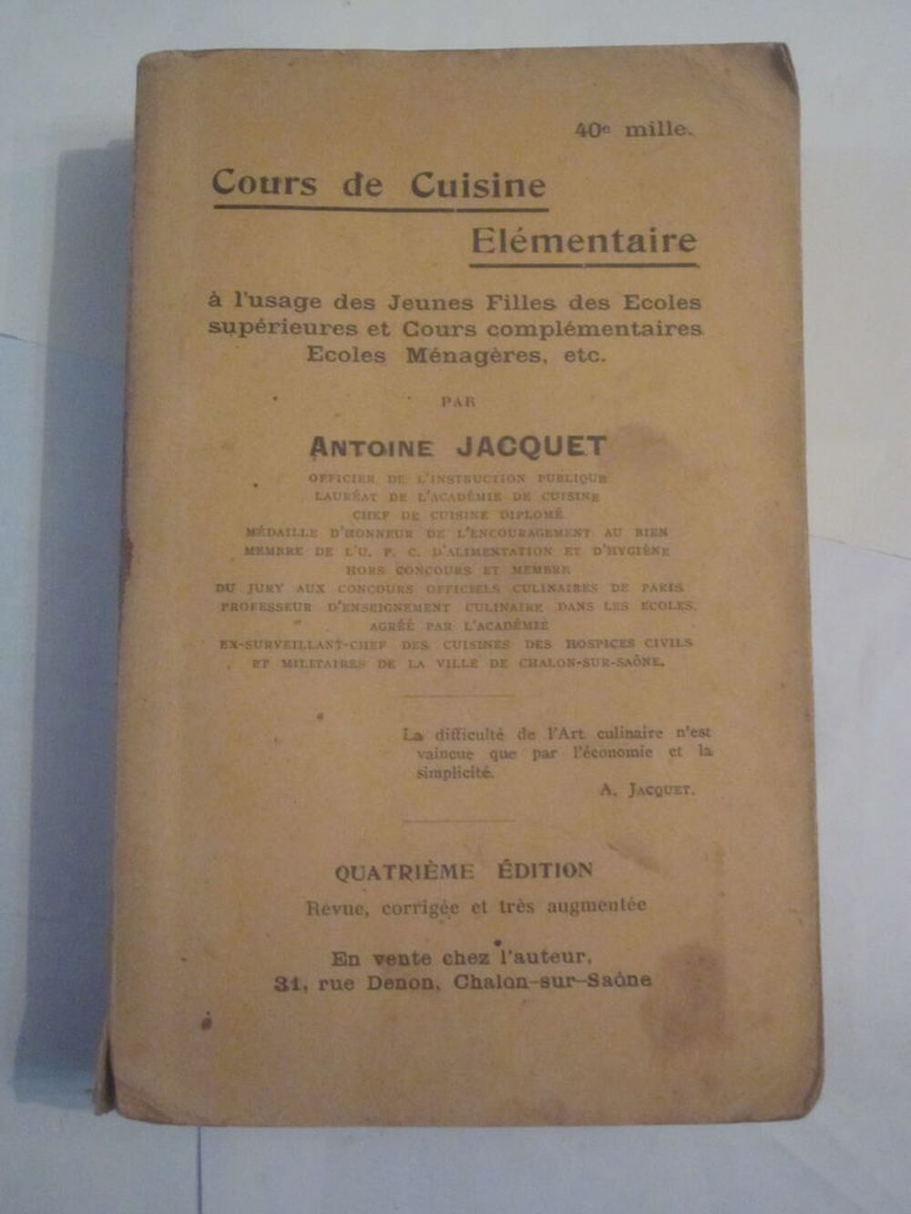COURS DE CUISINE ELEMENTAIRE 1928 Livres et BD