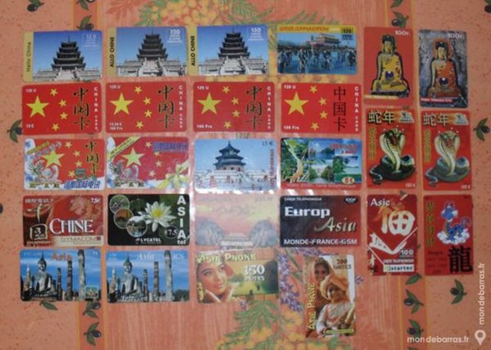 26 cartes t&eacute;l&eacute;phoniques pr&eacute;pay&eacute;es sur Asie 