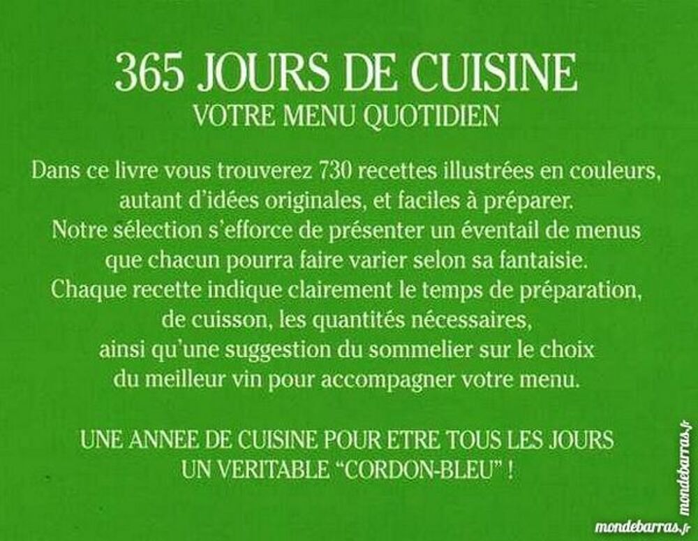 365 JOURS DE CUISINE / prixportcompris Livres et BD