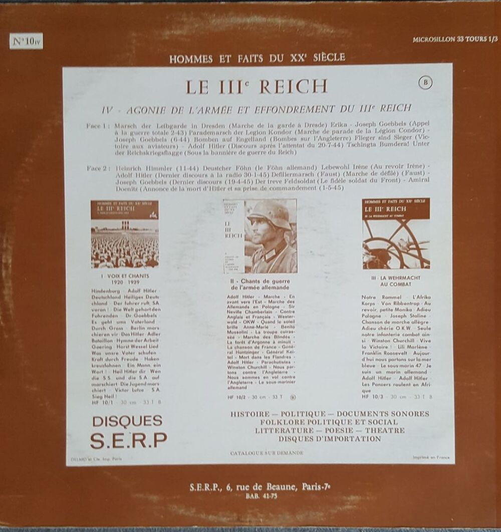 Le III&eacute;me Reich "Agonie de l'Arm&eacute;e et Effondrement ..." CD et vinyles