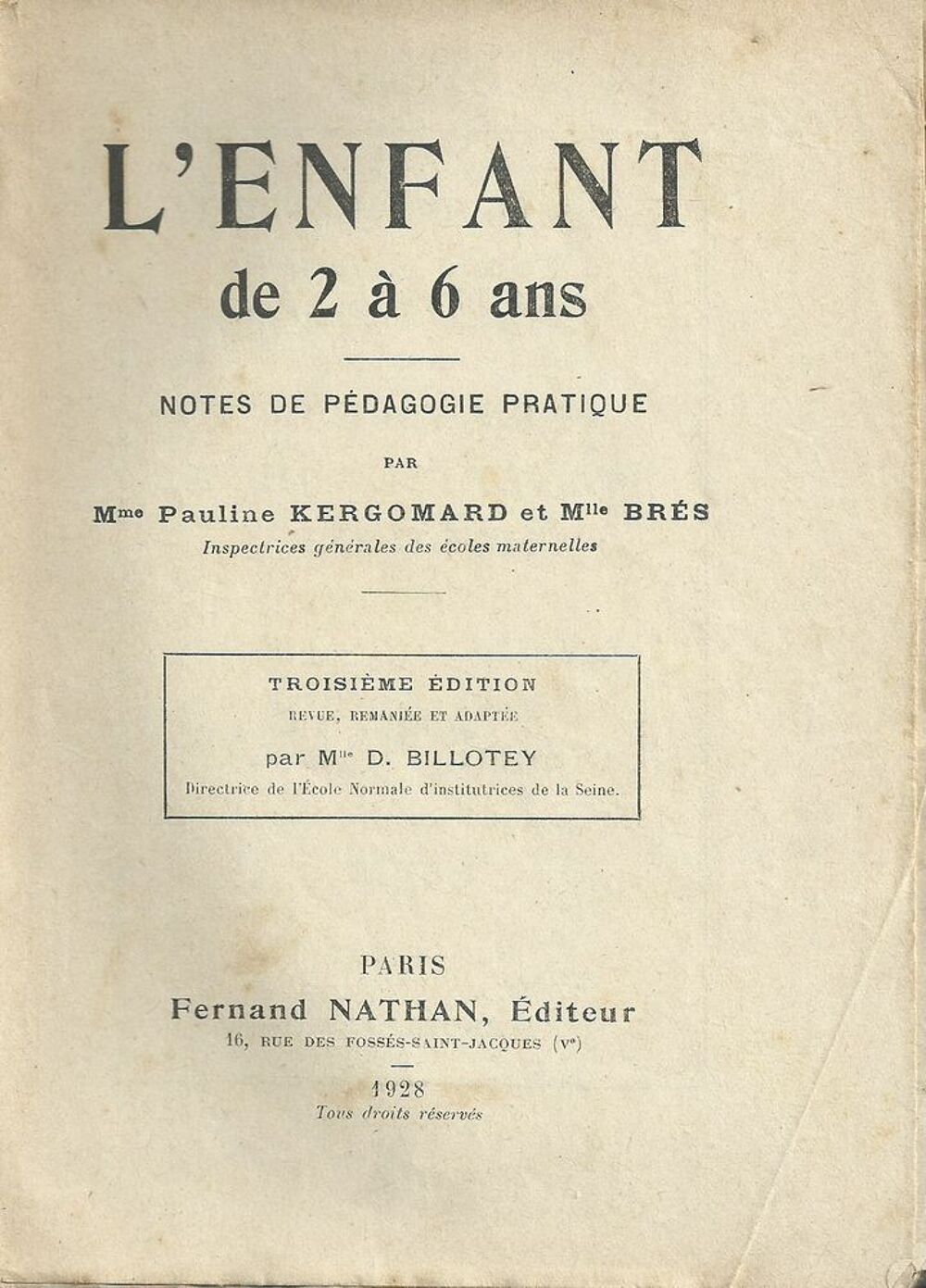 1 livre scolaire , l'enfant de 2 &agrave; 6 ans 1928 Livres et BD