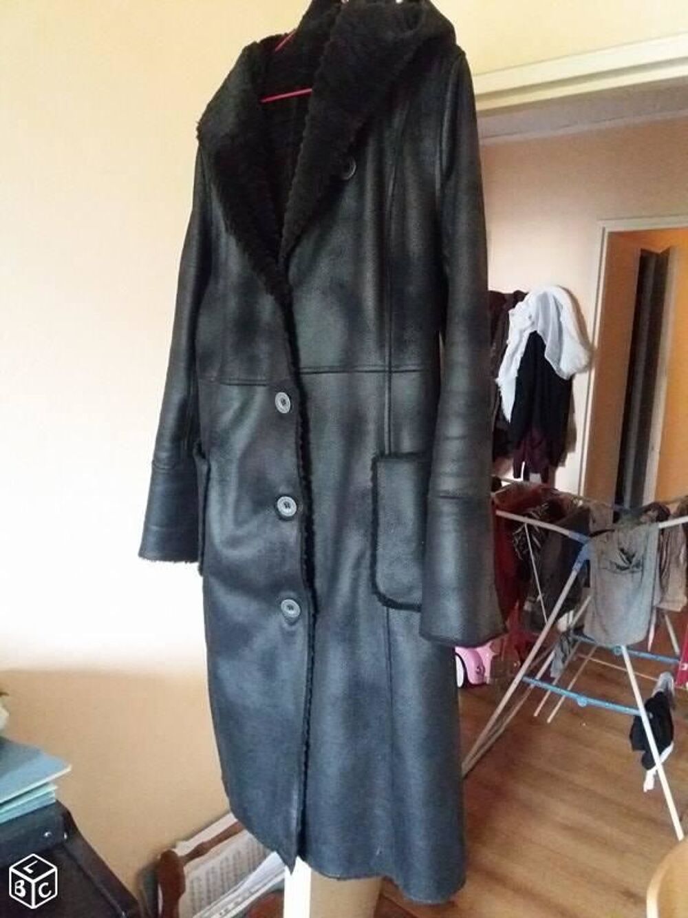 Manteau long simili cuir Vtements