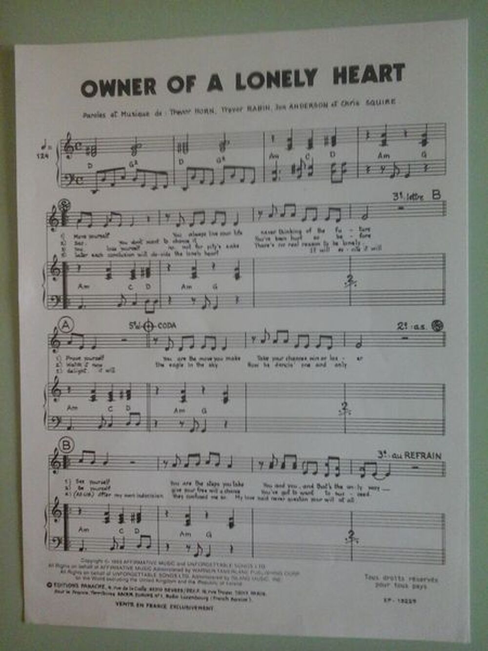 PARTITION DE PIANO/CHANT Instruments de musique