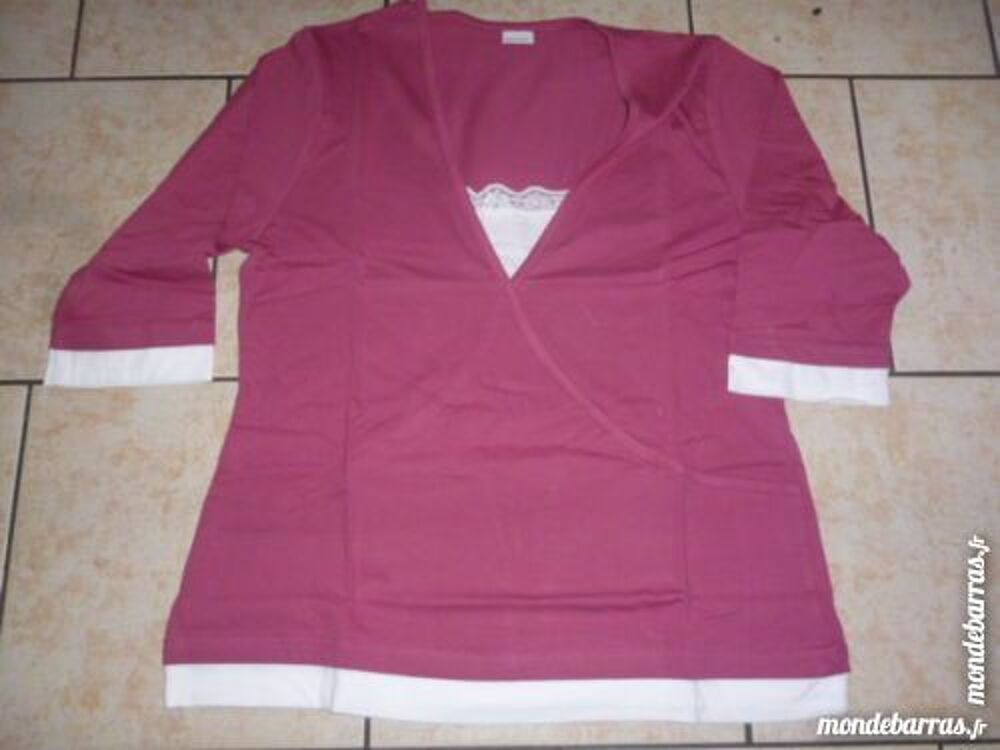Tee-shirt femme effet 2 en 1 Fuschia Taille 46/48 Vêtements